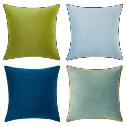 MONDAY MOOSE Decorative Throw Pillow Covers Cushion Cases, Set of 4 Soft Velvet Modern Double-Sided Designs, Mix and Match for Home Decor, Pillow Inserts Not Included (24x24 inch, Green/Blue)