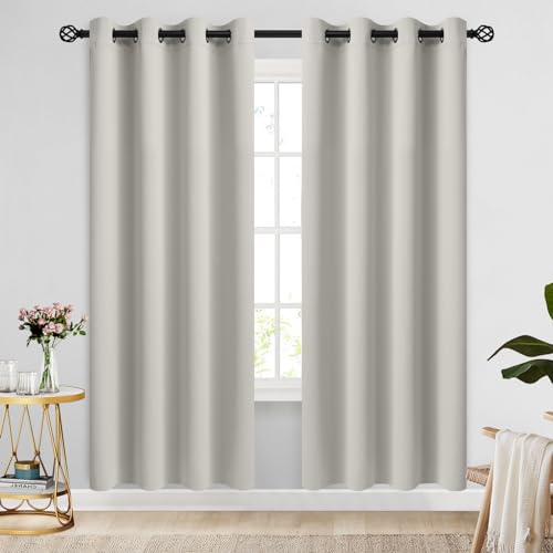 COSVIYA Grommet Blackout Room Darkening Cream Beige Curtains 72 inch Length 2 Panels,Thick Polyester Light Blocking Insulated Thermal Window Curtain Drapes for Bedroom/Living Room,52x72 inches