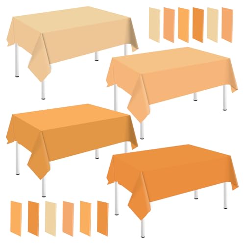 Whaline 16Pcs Orange Plastic Tablecloth 4 Orange Rectangle Table Cover Waterproof Table Cloth for Fall Thanksgiving Table Decorations, 54 x 108 Inch