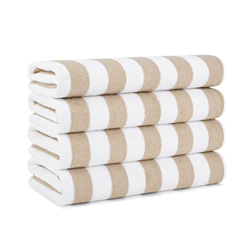 "Arkwright LLC California Cabana Striped Oversized Beach Towel - Set of Four Extra Large 30"" x 70"" - 100% Ringspun Cotton Double Yarn Strength - Perfect Pool Towel, Beach Towel, Bath Towel (Beige)"