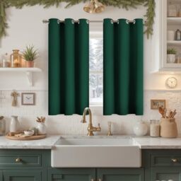 YoungsTex Emerald Green Blackout Curtains 40 Inches Length for Kitchen Bathroom Window - Thermal Insulated Drapes with Grommet Short Room Darkening for Bedroom, 2 Panels, 42 x 40 Inch