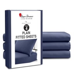 GC GAVENO CAVAILIA Microfiber Fitted Sheet King Size - 4 Pack Plain Bed Sheets - Deep Pocket 10 inch (25cm) - Shrinkage, Fade & Wrinkle Resistant Bottom Sheet, Fit to Mattress (152x203 cm) - Navy