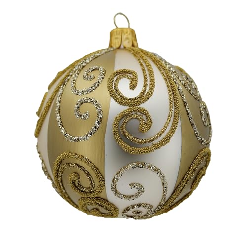 Set of 6 Baubles (Diameter 8 cm) Hand-Blown and Decorated Glass Baubles for Christmas Tree Decoration