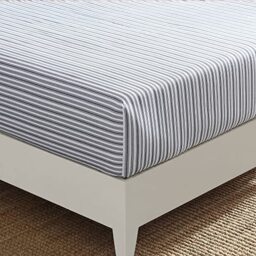 Nautica - Full Fitted Sheet, Cotton Percale Bedding, Casual Home Decor (Coleridge Stripe Charcoal, Full)