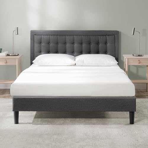 ZINUS Dachelle 35 cm Upholstered Platform Bed Frame - Mattress Foundation - Wood Slat Support - Easy Assembly - Double - Dark Grey