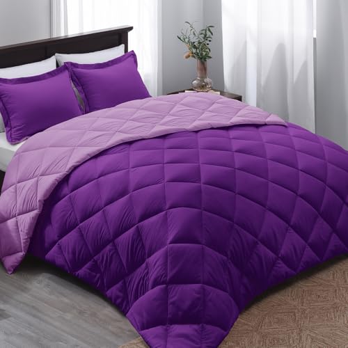 "Basic Beyond Queen Comforter Set - Reversible Purple/Lilac Comforter (88""x92"") and 2 Pillow Shams (20""x26""+2"") for All Seasons"
