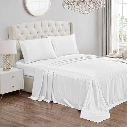 Juicy Couture Double size bedding, deep pocket, 1 flat sheet, 1 fitted sheet, 2 pillowcases, wrinkle resistant and anti-pilling, silky, white