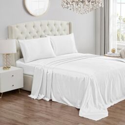 Juicy Couture Double size bedding, deep pocket, 1 flat sheet, 1 fitted sheet, 2 pillowcases, wrinkle resistant and anti-pilling, silky, white