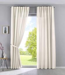 Gardinenbox Cationic Jena Curtains with Concealed Loops Opaque Linen Look Curtains Mottled Curtain Tape with Tiebacks, 100% Polyester, Cream, H x W 250 x 140 cm