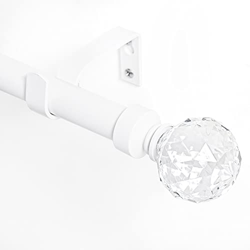 "NICETOWN Black Adjustable Curtain Rod 1 inches Diameter Faceted Ball Finials Design Decorative Drapery Rod, 28-48"" Length, Matte White"