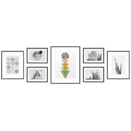 Golden State Art, Set of 7, Aluminum Photo Frame with Ivory Color Mat & Real Glass, Metal Wall Photo Frame Collection (Black)