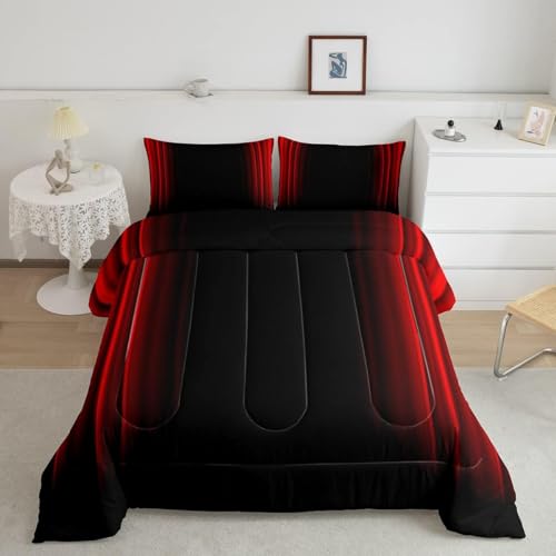 Feelyou Abstract Ombre Comforter Set Kids Teens Red and Black Bedding Set Room Decor 3Pcs Full Size