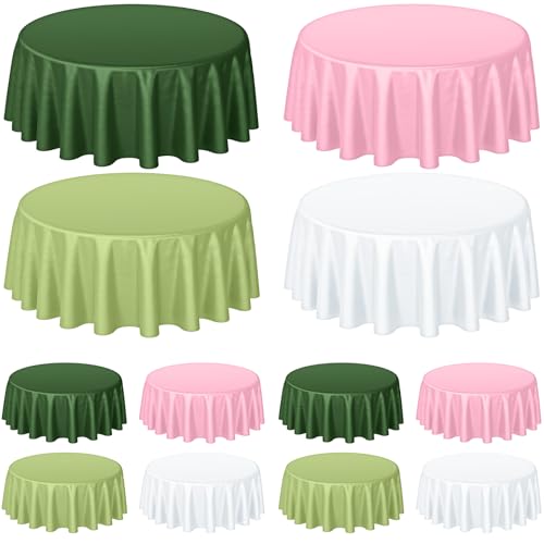 Buryeah 12 Pcs 84 Inch Pink and Sage Green Round Plastic Table Cloth Waterproof Tablecloth Round Plastic Table Covers for Wedding Birthday a Tini Bit Older Party Gender Reveal Baby Shower
