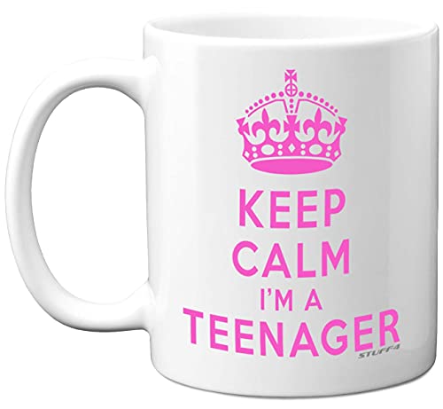 Stuff4 Keep Calm I'm A Teenager Mug, 13th Birthday Gifts for Girls and Boys - 11oz White Ceramic Dishwasher Safe Mugs, Birthday Christmas Funny for Her or Him, Teenager Gift UK Made Pink