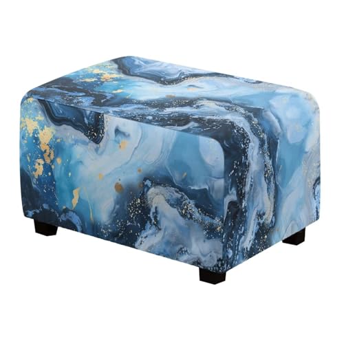 Talayituse Blue Marble Print Stretch Ottoman Cover Rectangle Ottoman Slipcovers Furniture Protector Folding Storage Stool Furniture Protector Soft Slipcover with Elastic Bottom, S
