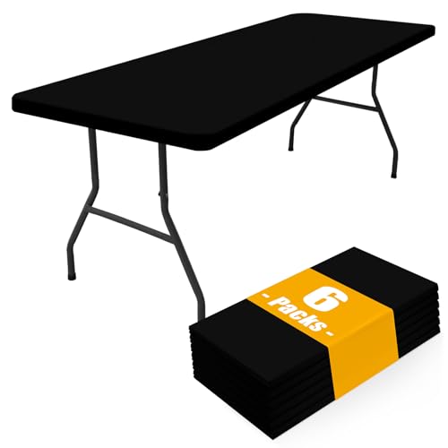 "Smiry 6 Pack Rectangle Picnic Table Cloth, Waterproof Elastic Fitted Tablecloths, Washable Polyester Rectangular Patio Table Cover for Camping, Indoor and Outdoor (Black, 30""x72"")"