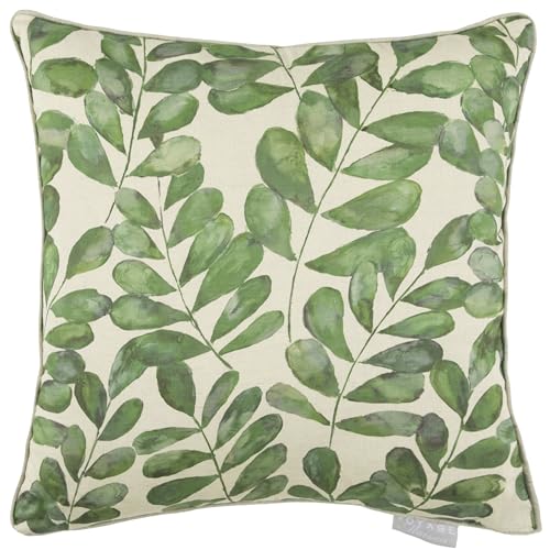 Voyage Maison Rowan Feather Filled Cushion – Linen Look Bold Leaf Piped Decorative Pillow (Apple - 50x50cm)