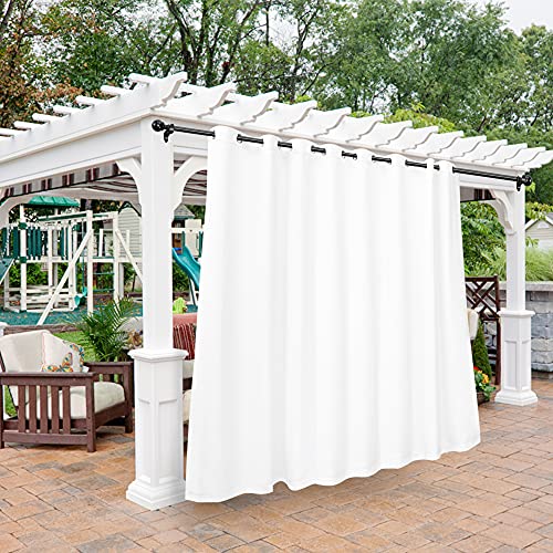 Bonzer Outdoor Curtains for Patio Waterproof Thermal Insulated Privacy - Weighted Blackout Blinds Indoor/Outside Grommet Drapes for Porch/Pergola/Cabana/Backyard, 1 Panel, 150W x 108L inch, White