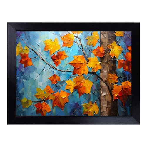 Lap Tray with Bean Bag Cushion, Leaf Palette Knife - Handmade in the UK, Raised Wooden Edge, Padded Cushion, Heat-Resistant Wipe-Clean Surface, for Meals, Laptops and Crafts