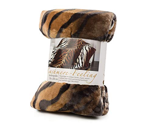 G??zze - Premium Cuddly Blanket, Cashmere Feel, High Fabric Weight 500 g/m??, 150 x 200 cm - Bengal tiger
