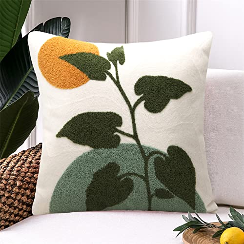 JASEN Abstract Boho Pillow Covers 18x18,Soft Mid Century Geometric Floral Decorative Throw Pillows for Couch Bed Sofa Bedroom???Only 1 Pillow Cover???