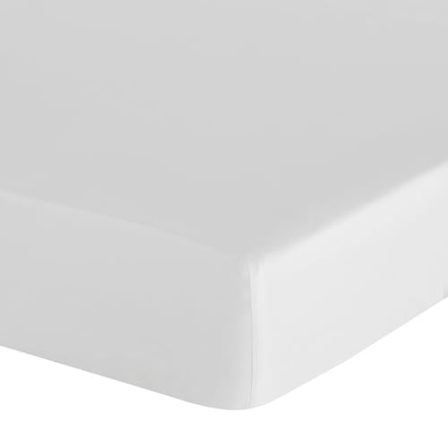 Eurofirany - Fitted Sheet 100 x 200 cm - Basic Cotton Flat Sheet with Elastic Band, Durable - for Thick Mattresses 30 cm Deep Pocket - Many Colours, White
