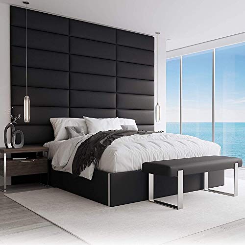 VANT Upholstered Accent Wall Panels-Packs of 4-Easy to Install-Twin-King Size Headboard (91cm Wide, Vintage Leather Jet Black)