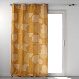 Douceur d'Intérieur, Camel Printed Polyester Sketch Pattern Eyelet Curtain 140 x 260 cm