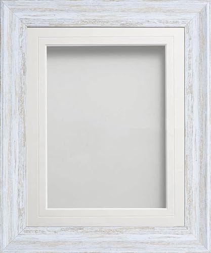 Frame Company Lynton Rustic White Photo Frame with White V-Groove Mount, 20x16 for A3, fitted with perspex