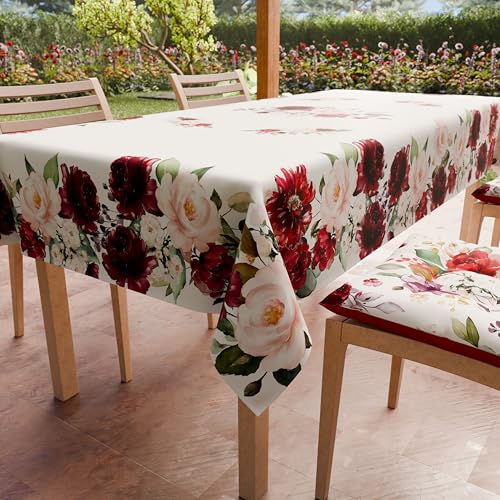 PETTI Artigiani Italiani - Stain Resistant Tablecloth Rectangular 140x450 cm 24 Seats, Wipe Clean Microfibre Kitchen Table Cover, Floral 07 Design Burgundy Flowers, 100% Made in Italy