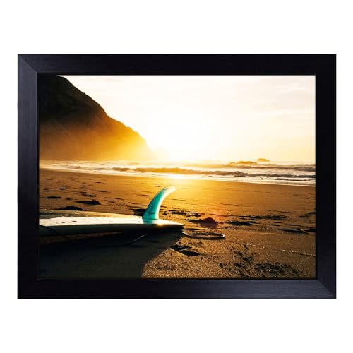 Lap Tray with Bean Bag Cushion, Surfing Surfboard Beach Seascape - Handmade in the UK, Raised Wooden Edge, Padded Cushion, Heat-Resistant Wipe-Clean Surface, for Meals, Laptops and Crafts
