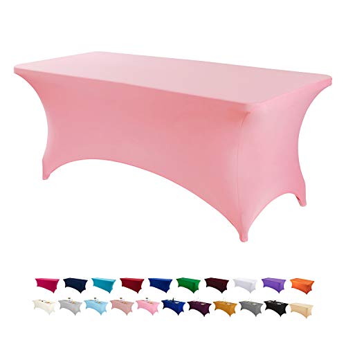 Peomeise 6FT Spandex Table Cover Rectangular Stretch Spandex Tablecloth (Pink,6FT)