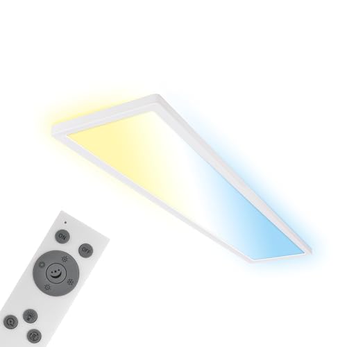 Briloner - LED Ceiling Light, Dimmable Ultra Slim Panel Lamp, Backlight Effect, CCT Adjustable Light, Flush Mount, Remote Control, Night Light Function, 36W, Living Room, Kitchen, 98x20x3 cm, White