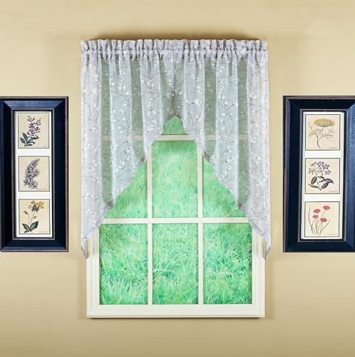 "Today's Curtain, Willow Faux Linen Print Swag 38"", Gray, 56"" W x 38"" L"