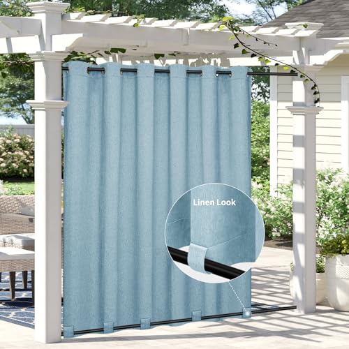 Easy-Going Linen Look Outdoor Curtains 110x96 inch, Sky Blue - Waterproof Soft Thicken Outdoor Privacy Curtains for Patio, Gazebo, Grommet Top and Tab Bottom Drape, 1 panel