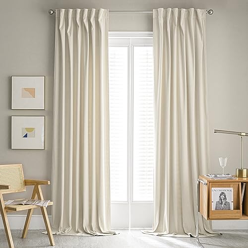 MUMFAS Ivory White Velvet Curtains 80 Inch Long - Privacy Room Darkening Curtains for Bedroom, Luxury and Thick Window Velvet Panels for French Door W52 x L80 2 Panels Back Tab Rod Pocket