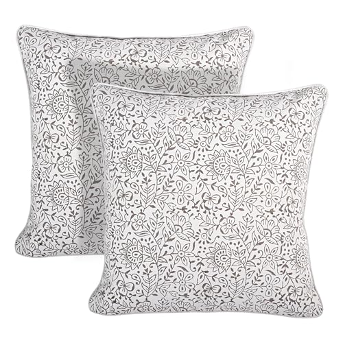 Ridhi Modern Farmhouse Pillow Covers Decorative Cotton Throw Pillow Covers Set of 2 Taupe Cushion Covers with Piping for Couch Sofa Bed Living Room Spring Home Decor 18x18
