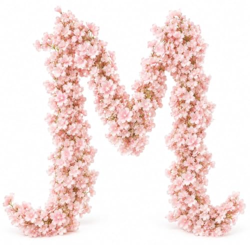 10PCS 59FT Artificial Silk Cherry Blossom Garland, Hanging Sakura Flower Vines for Wedding Party Home Arch Office Sakura Decor (Light Pink)