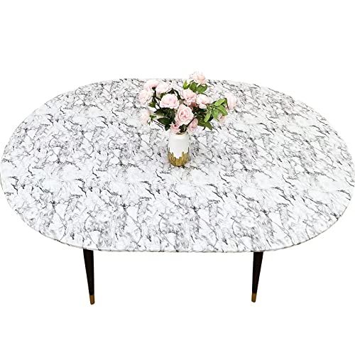 "Pioggia Oval Vinyl Fitted Tablecloth with Flannel Backing Elastic Table Cloth Waterproof Oil-Proof Plastic Table Cover Best for Up to 42"" x 60"""
