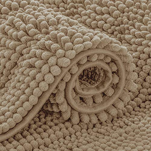 "subrtex Bathroom Rugs Chenille Bath Rug Striped Plush Bath Mat Soft Rugs for Bathroom Water Absorbent Shower Mat Quick Dry Machine Washable(Sand,20""x32"")"