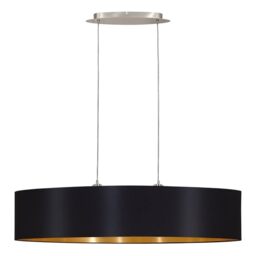 Eglo Maserlo 2-Flame Textile Pendant Lamp, Black and Gold Fabric