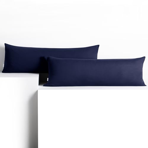 DecoKing 2 Pillowcases 40 x 200 cm Jersey 100% Combed Cotton Zip Dark Blue Amber