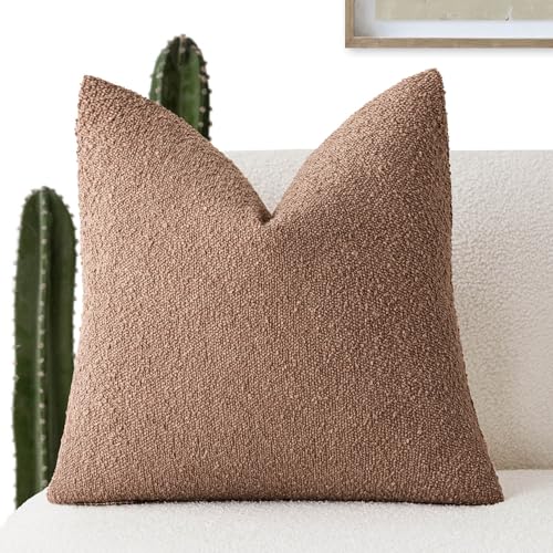 Foindtower Decorative Textured Boucle Throw Pillow Covers Accent Solid Pillow Cases Neutral Soft Cozy Couch Cushion Case for Chair Sofa Bedroom Living Room Home Decor 16x16 Inch,1PC,Dusty Orange Hazel