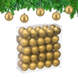 Relaxdays Christmas Baubles, Set of 50, Tree Ornaments, Holiday Decorations, Plastic, Shatterproof, 6 cm, Matte, Gold