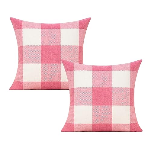 VAKADO Pink Throw Pillow Covers Set of 20x20 Valentines Decorative Gingham Farmhouse Decor Wedding Love Checkered Cushion Plaids Cases Home Decorations for Bedroom Couch Sofa Patio