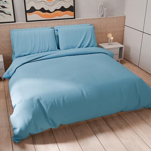 PETTI Artigiani Italiani - Maxi Single Duvet Cover Set 220 x 155 cm (1 Pillowcase 80 x 80 cm Included), Soft Microfibre Duvet Cover Set, Plain Blue