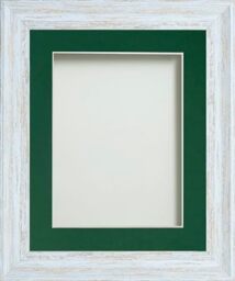 Frame Company Lynton Rustic White Photo Frame with Bottle Green Mount, A3 for A4, fitted with perspex