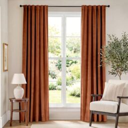 Lazzzy Burnt Orange Velvet Curtains Thermal Insulated 84 Inch Room Darkening Window Drapes Super Soft Luxury Curtains for Living Room Bedroom Rod Pocket, 2 Panels