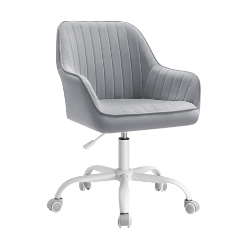 SONGMICS Office Chair, Swivel Chair, Makeup Vanity Chair, Velvet Surface, Foam Padding, Adjustable Height, for Home Office, Study, Bedroom, Dove Grey OBG012G13