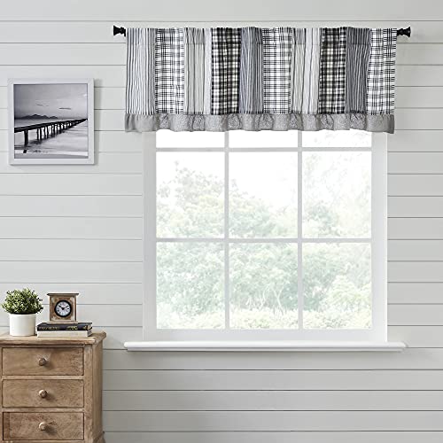 VHC Brands, Sawyer Mill Patchwork Valance Window Treatments, Black, 19x73